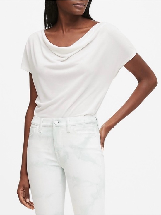 Banana Republic Tops - Banana Republic Draped Cowl Neck Short Sleeve Top in White Size XL